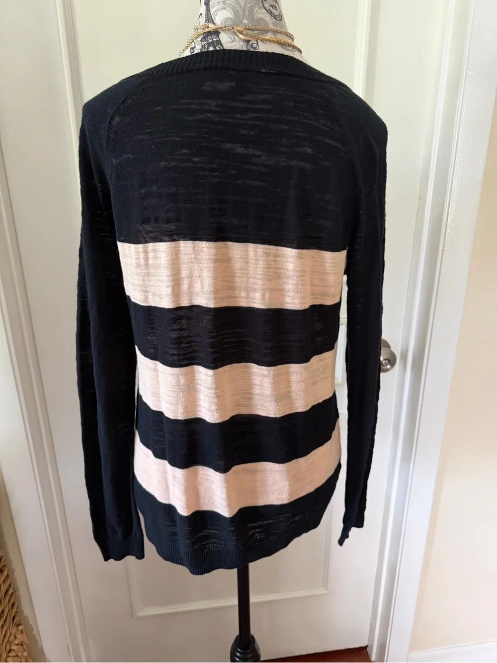 Madewell Black Blush Pink Striped Slub Knit Cotton Sweater M
